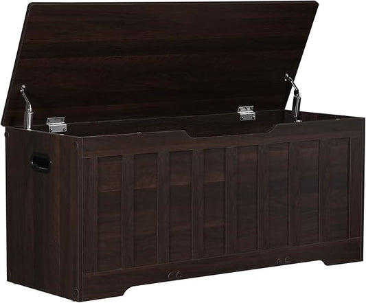 43.3" Storage Chest Extra Large,Storage Trunk with 2 Safety Hinges,Wooden Storage Bench,Shoe Bench,43.3x15.7x19.1 Inch,Easy Assembly,Storage Bench for Bedroom,Living Room,entryway(Espresso).