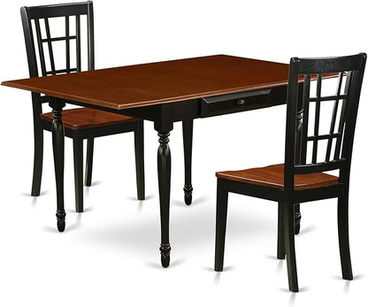 East West Furniture MZNI3-BCH-W 3 Piece Dining Table Set for Small Spaces Contains a Rectangle Dining Room Table with Dropleaf and 2 Wood Seat Chairs, 36x54 Inch, Black & Cherry