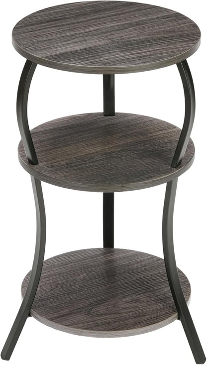Vintage Small Round Side Table, 3-Tier Slim Waist Circular End Table with Storage Shelf, Compact Tea Sofa Side Table, Round Corner Coffee Table Nightstand for Living Room Bedroom Small Spaces,Grey