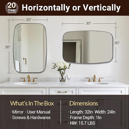 ANDY STAR Brushed Nickel Bathroom Mirror, 20x30’’ Oval Mirror for Bathroom, Brushed Nickel Oblong Mirror with Metal Frame Wall Mounted for Living Room, Bedroom