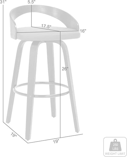 Armen Living Sonia 26" Counter Height Swivel Cream Faux Leather and Walnut Wood Bar Stool