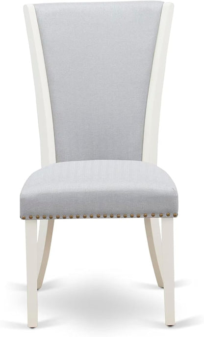 East West Furniture V027VE005-9 9 Piece Kitchen Table Set Includes a Rectangle Dining Table with V-Legs and 8 Grey Linen Fabric Parsons Dining Chairs, 40x72 Inch, Multi-Color