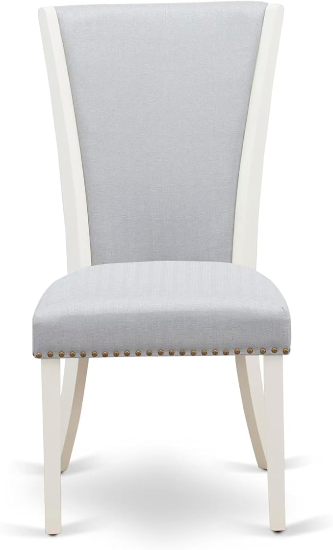 East West Furniture V027VE005-7 7 Piece Dining Set Consist of a Rectangle Dining Room Table with V-Legs and 6 Grey Linen Fabric Upholstered Parson Chairs, 40x72 Inch, Multi-Color