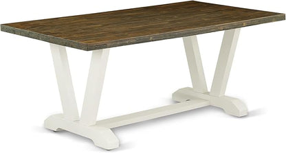 East West Furniture V077CE215-5 5 Piece Modern Dining Table Set Includes a Rectangle Wooden Table with V-Legs and 4 Baby Blue Linen Fabric Upholstered Chairs, 40x72 Inch, Multi-Color