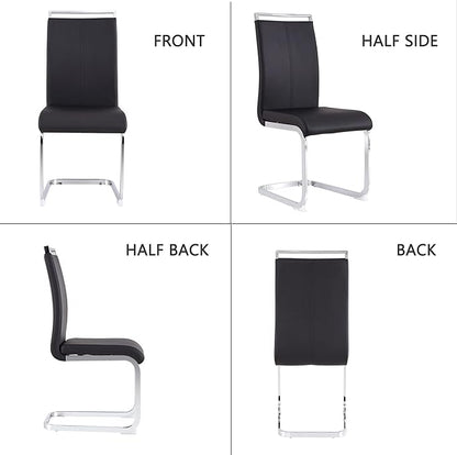 Dining Chairs Set of 8, Kitchen Modern Metal Chairs with Faux Leather Padded Seat High Back and Sturdy Chrome Legs, Chairs for Dining Room (Black, Set of 8)