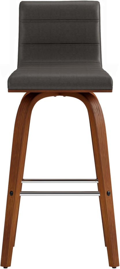 Armen Living Vienna 26" Swivel Counter Stool in Walnut Wood Finish with Gray Faux Leather - Set of 2