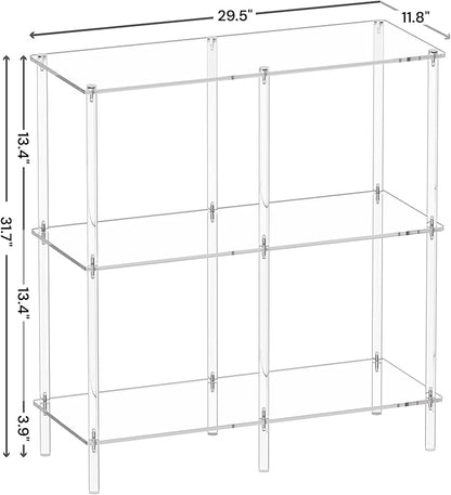 Acrylic Console Table, 29.5" Small Entryway Table with Open Shelves, Clear Entry Table for Sofa, Foyer, Hallway, Living Room, Easy Assembly, 3 Tier, 11.8" D x 31.7" H