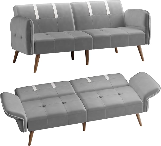 Shintenchi Sleeper Sofa Bed,Velvet Futon Folding Couch Bed with Adjustable Armrest Backrest,Loveseat Sofa Couch for Living Room Apartment Office Small Space