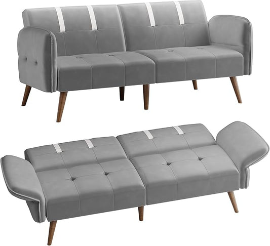 Shintenchi Sleeper Sofa Bed,Velvet Futon Folding Couch Bed with Adjustable Armrest Backrest,Loveseat Sofa Couch for Living Room Apartment Office Small Space