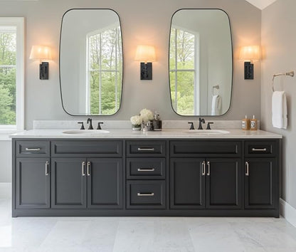 ANDY STAR Oval Bathroom Mirror, 24x32’’ Matte Black Metal Frame Oblong Mirror for Bathroom, Modern Black Oval Bathroom Mirror for Over Sink, Hangs Horizontal or Vertical