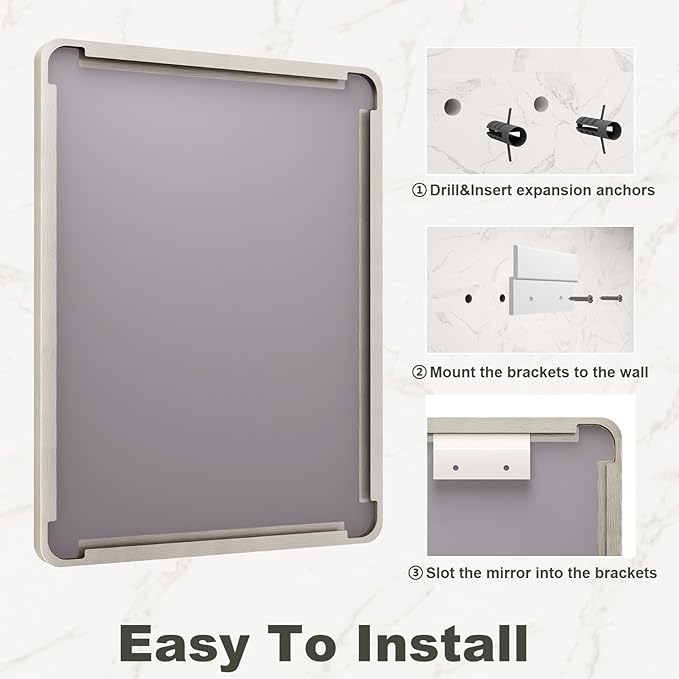 48x36 Inch Brushed Nickel Bathroom Mirror, Brushed Silver Metal Framed Wall Mirror, Rounded Corner Rectangle Modern Vanity Mirror, Tempered Glass, Anti-Rust, Shatterproof (Horizontal/Vertical)