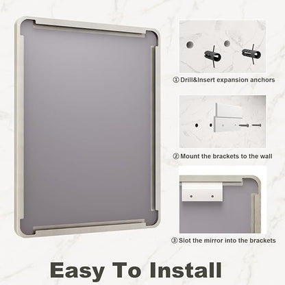 48x36 Inch Brushed Nickel Bathroom Mirror, Brushed Silver Metal Framed Wall Mirror, Rounded Corner Rectangle Modern Vanity Mirror, Tempered Glass, Anti-Rust, Shatterproof (Horizontal/Vertical)