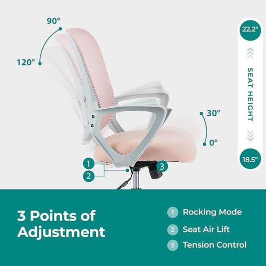 Office Chair, Computer Gaming Chair with Arms, Ergonomic Home Office Desk Chairs with Wheels, Mid-Back Task Rolling Chair with Lumbar Support, Comfy Mesh Swivel Executive Chair
