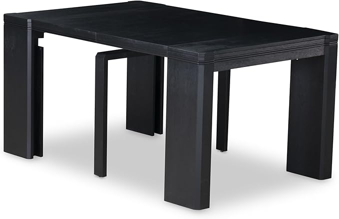 X07FO-BC6-24 - 10-piece Dining Table Set a Kitchen Table with a coffee Table and a wooden Bench and 7 Black Linen Fabric Dining Chair, 39x120 Inch, Wire Brushed Black