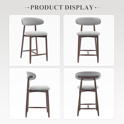 Upholstered Counter Height Bar Stools Set of 6, Kitchen Island Stools with Back, Modern Counter Barstools Bar Chairs with Wood Legs, Light Grey