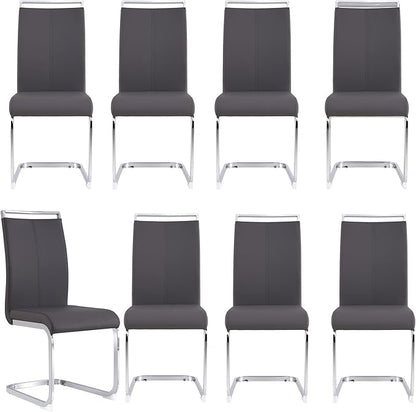 Dining Chairs Set, Kitchen Modern Metal Chairs with Faux Leather Padded Seat High Back and Sturdy Chrome Legs, Chairs for Dining Room (Grey, Set of 8)