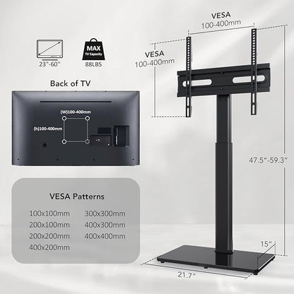 AX WABER Universal Floor TV Stand with Mount 70 Degree Swivel 9 Level Height Adjustable and Space Saving Design for Most 27 to 65 inch LCD, LED OLED TVs, Perfect for Corner & Bedroom AX1006TB