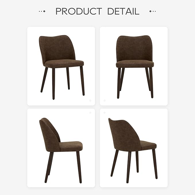 COLAMY Upholstered Dining Chairs Set of 6, Modern PU Leather Dining Room Kitchen Side Chair with Padded Seat and Wood Legs Restaurant/Cafe, Dark Brown