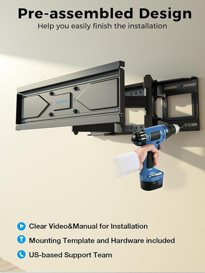 UL Listed Full Motion TV Wall Mount for Most 32-70 inch TVs, Wall Mount TV Bracket for 40 50 55 65 inch tv with Smooth Swivel, Tilt, Extension, Level-Has Hardware & Drill Template