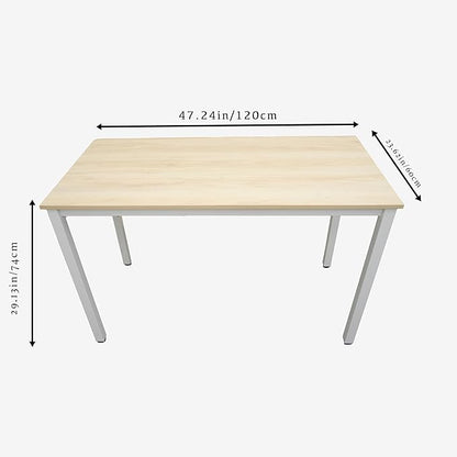 47 inch Large Computer Desk Wood, Modern Simple Style Desk for Home Office, Bedroom, Study Student Writing Desk, Small Spaces, White Metal Frame, Apple Wood Grain Top