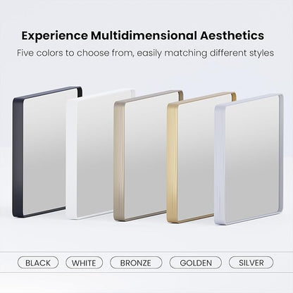 Brushed Nickel Bathroom Mirror 40x32 Inch, Brushed Silver Metal Frame Mirror Wall Mounted, Rounded Rectangle Bathroom Vanity Mirror, Tempered Glass, Anti-Rust, Horizontal/Vertical