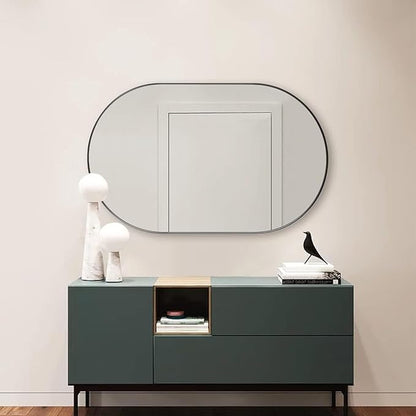 ANDY STAR Oval Bathroom Mirrors, 30x48’’ Double Vanity Mirror, Black Oval Mirrors for Bathroom, Stainless Steel Framed, 1’’ Deep Wall Mounted Vertical/Horizontal