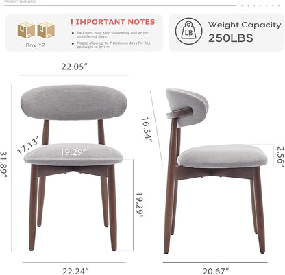 COLAMY Wooden Dining Chairs Set of 4, Modern Fabric Upholstered Kitchen Chairs, Farmhouse Dining Room Chair with Foot Pegs, Light Grey