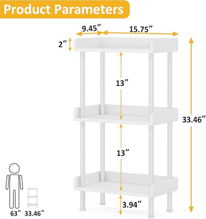 Hosfais 3 Tier Wood Bookcase Industrial Bookshelf with Edge Protection Metal Standing Book Shelves Display Book Rack for Living Room Bedroom Home Office (White)