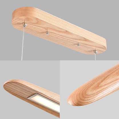 59" 40W Wood LED Linear Pendant Light Fixture Led Dining Room Light Dimmable Hanging Light Fixture for Dining Room Kitchen Island Pool Table Lights Natural Ash