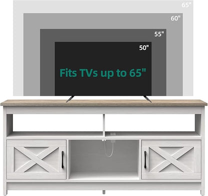 YITAHOME TV Stand for 65/55 Inch TV, Farmhouse Entertainment Center with Storage, Power Outlets and Open Shelf, Media Console TV Cabinet for Living Room, Grey White & Grey Wash