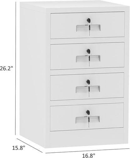 Metal Storage Cabinet with Lockable Drawers for Home Office Bedroom Living Room Organization(White)