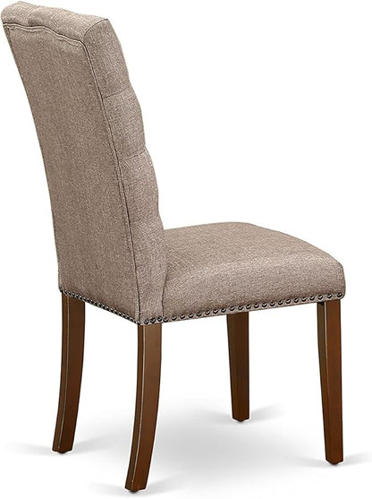 East West Furniture CAEL5-MAH-16 5 Piece Dining Table Set for 4 Includes a Rectangle Kitchen Table and 4 Dark Khaki Linen Fabric Parsons Dining Chairs, 36x60 Inch, Linen White