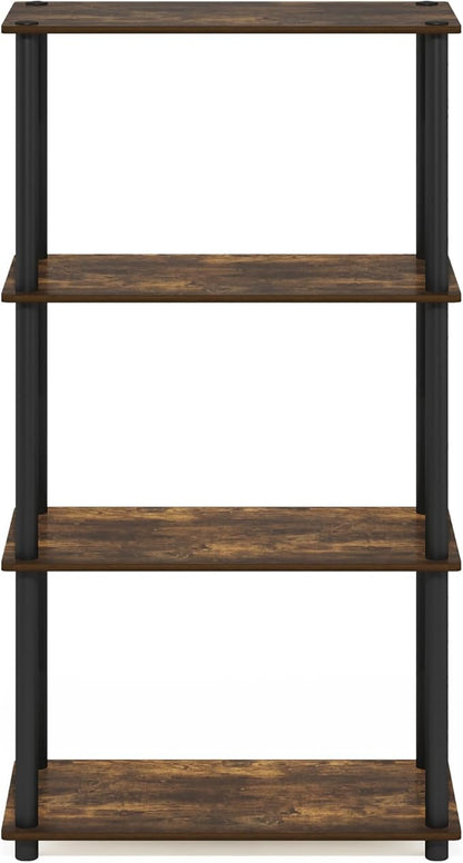 Furinno Turn-N-Tube 4-Tier Multipurpose Shelf Display Rack, Amber Pine/Black