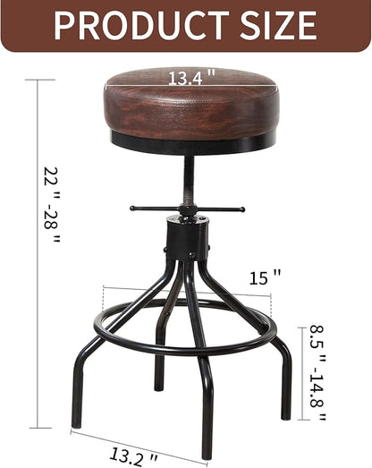Counter Height Bar Stool Adjustable Swivel Round Barstools Modern PU Leather 28inch Backless Metal Industrial Stool Bar Chair for Kitchen Island (1, Walnut)