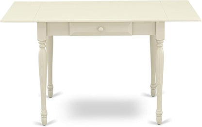 East West Furniture MZBA3-LWH-01 3 Piece Dining Room Table Set Contains a Rectangle Kitchen Table with Dropleaf and 2 Cream Linen Fabric Parson Dining Chairs, 36x54 Inch, Linen White