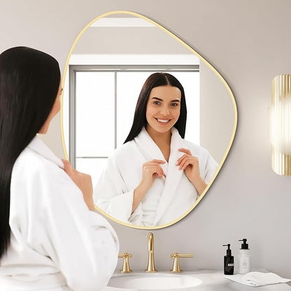 WallBeyond Asymmetrical Mirror, Irregular Wall Mirror for Bathroom, Abstract Wall Mirrors Decorative for Bedroom Living Room Entryway Hall, Mirrors for Wall Decor 28" H x 23" W, Gold