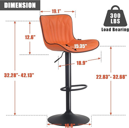 YOUNIKE Orange Bar Stools Set of 6 Modern Swivel Counter Height Bar Chair with Back Adjustable Kitchen Island Faux Leather Padded Barstools taburetes de bar Breakfast sillas para barra de cocina 6PCS