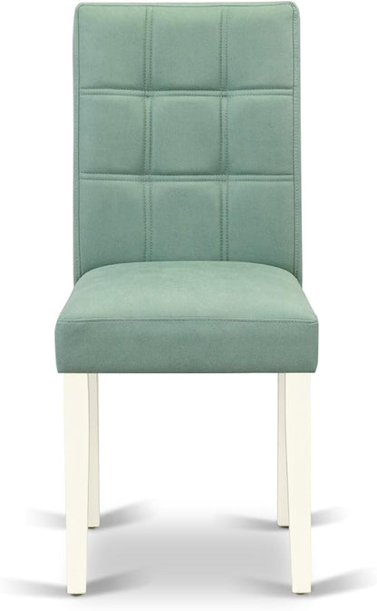 East West Furniture LGAS7-LWH-43 7 Piece Dining Set Contain A Mid Century Table and 6 Willow Green Polyester Fabric Mid Century Modern Dining Chairs, Linen White