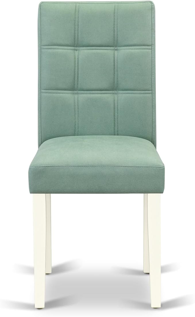 East West Furniture VAAS9-LWH-43 9 Piece Dining Room Set Includes A Wooden Dining Table and 8 Willow Green Polyester Fabric Parsons Chairs, Linen White