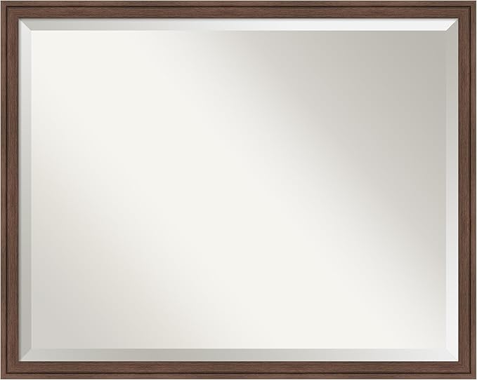 Amanti Art Brown Bathroom Mirror for Over Sink, 24x30 Florence Medium Brown Rectangle Vanity Mirror, Large Casual Frame, Hangs Horizonally and Vertically, Bathroom Wall Decor, Beveled Edge