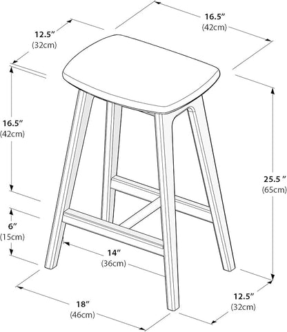 Plank+Beam Beryl Counter Height Stool - Mid-Century Modern Rubberwood Bar Stool with Faux Leather Seat, Metal Footrest, Easy Assembly, Pecan/Toffee