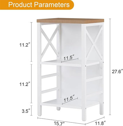 Small Bookshelf,3 Tier Industrial Bookcase with Metal Frame and Backboard,Low White Book Shelf,Book case for Small Spaces,Living Room,Bedroom and Home Office