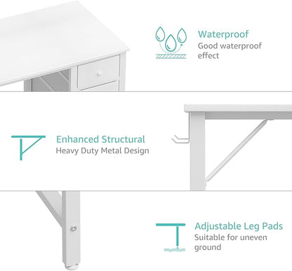 Lufeiya White Computer Desk with Fabric Drawers, 47 Inch Reversible Study Work Writing Desk for Home Office Bedroom, Simple Modern Cute PC Desks with Drawer, White