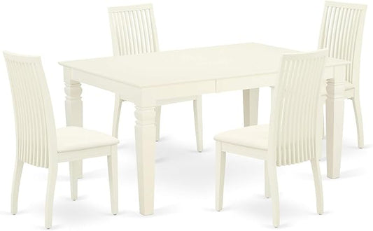 East West Furniture WEIP5-WHI-C 5 Piece Dining Room Table Set Includes a Rectangle Kitchen Table with Butterfly Leaf and 4 Linen Fabric Upholstered Dining Chairs, 42x60 Inch, Linen White