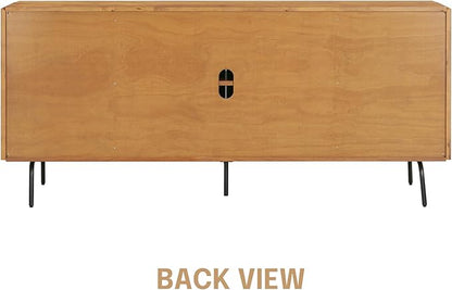 NTC Veil Modern Sideboard with 4 Doors, Buffet Cabinet with Vertical Groove Design and Metal Legs, Storage Cabinet for Living Room, and Hallway, Effortless Assembly, Teak Look