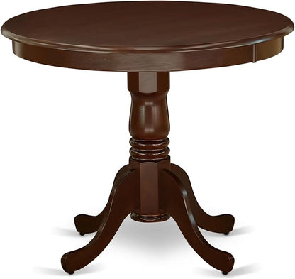 East West Furniture ANDR5-MAH-01 5 Piece Kitchen Table & Chairs Set Includes a Round Dining Room Table with Pedestal and 4 Cream Linen Fabric Parson Dining Chairs, 36x36 Inch, Mahogany
