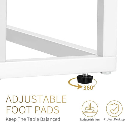 C Shaped End Table Set of 2 for Sofa and Bed, Slide Under Couch Tables, Side Table With Faux Marble Top, Small Under Table Tray for Living Room, Bedroom, White