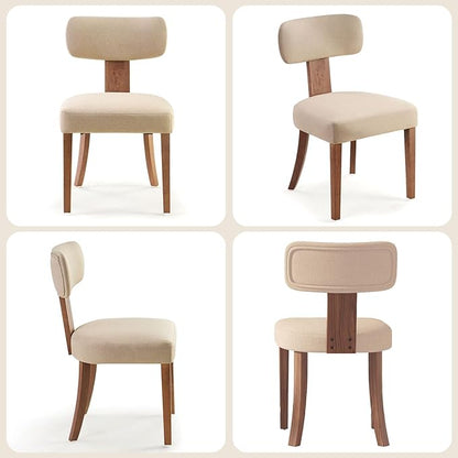 Mid Century Modern Dining Chairs Set of 2, Linen Upholstered Kitchen Chairs with Curved Backrest & Adjustable Legs for Living Room/Bedroom/Lounge, Easy to Install, Beige Linen