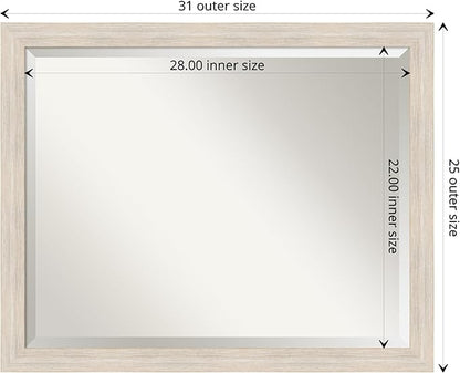 Amanti Art White Bathroom Mirror for Over Sink, 25x31 Hardwood White Wash Narrow Rectangle Vanity Mirror, Large Rustic Farmhouse Wood Frame, Hangs Horizonally and Vertically, Bathroom Wall Decor