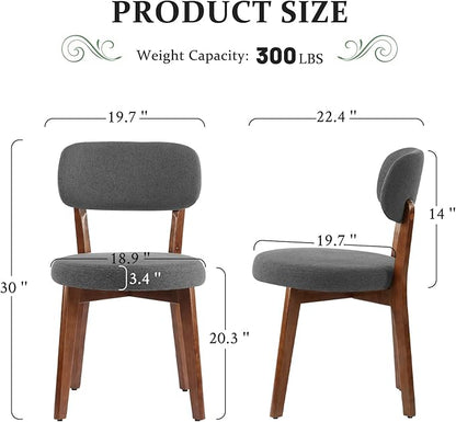 Furniliving Wooden Dining Chairs Set of 4, Mid-Century Modern Linen Upholstered Kitchen Chair with Solid Oak Wood, Farmhouse Dining Room Chairs, Grey
